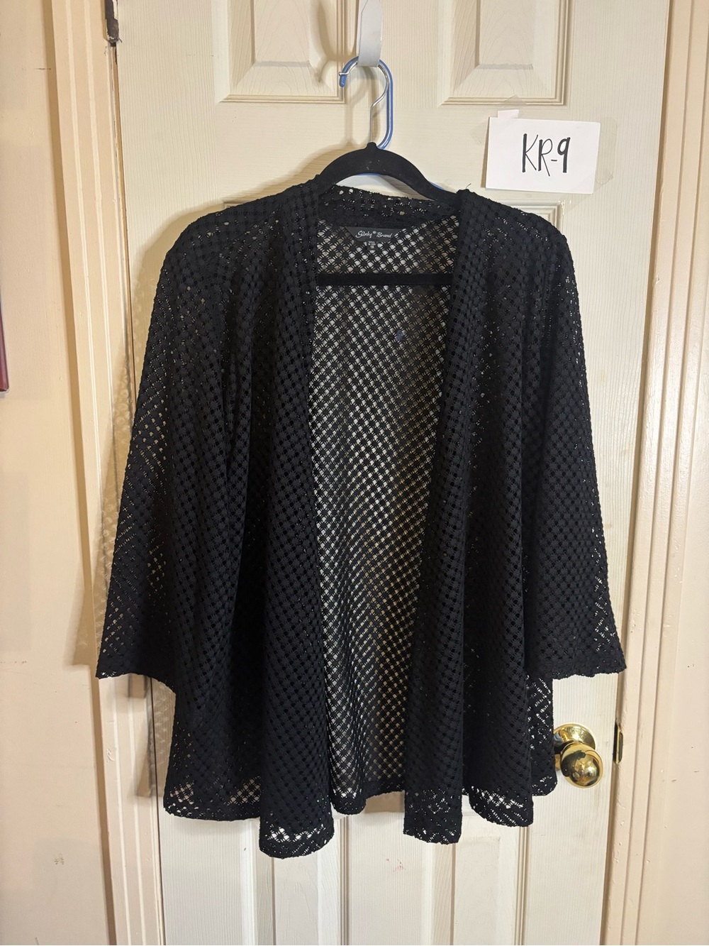 Slinky Brand Black Open-Front Crochet Cardigan
